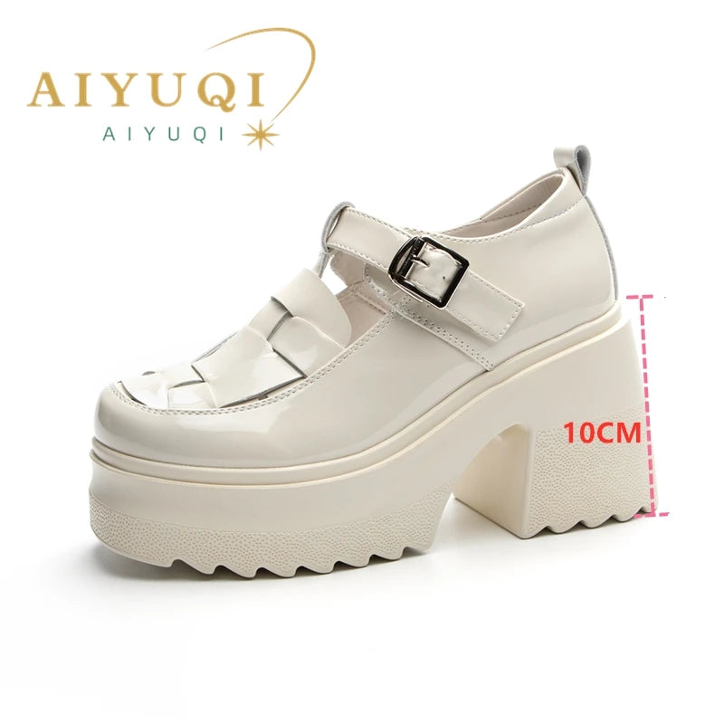 AIYUQI Echtes Leder Frauen Sandalen 2025, Neue Mode High-heel Sandalen Frauen Geschlossene Zehen Plattform Römischen Sandalen Frauen