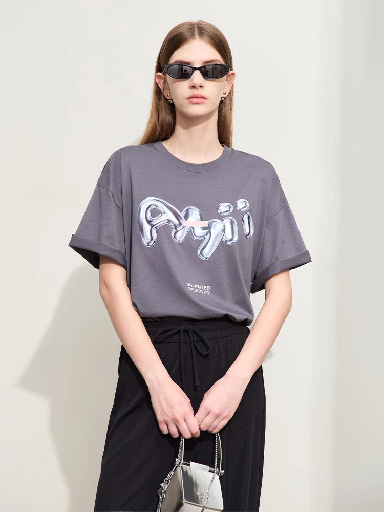 Damen T-Shirts im lässigen Stil mit O-Ausschnitt und modischem Druck