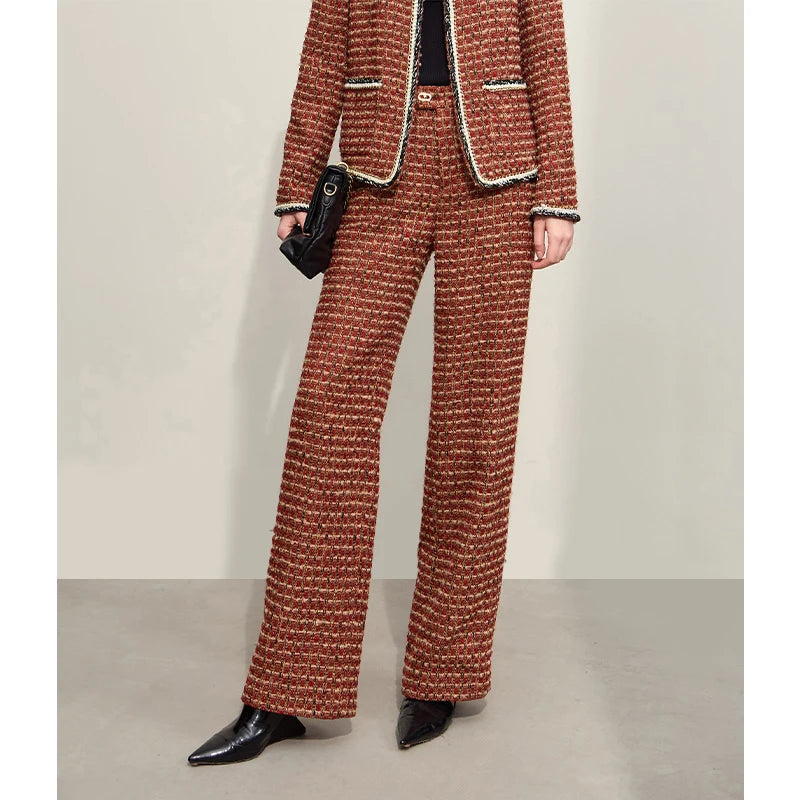 Damen Tweed Mantel im minimalistischen Stil mit Taschen und elegantem O-Neck