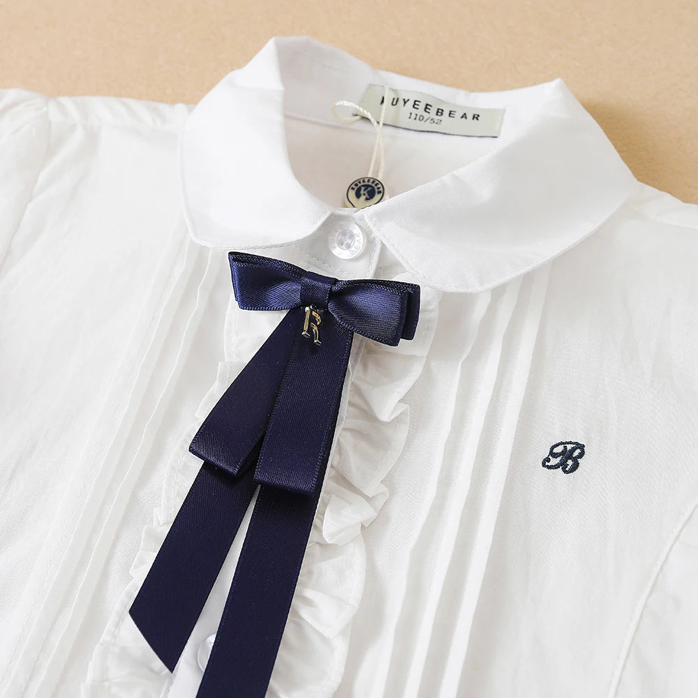 Mädchen Bluse Shirts Sommer Kurzarm Baumwolle Schöne Bogen Kausalen Weiß Tops Für 10-12 Jahre Kinder Kleidung