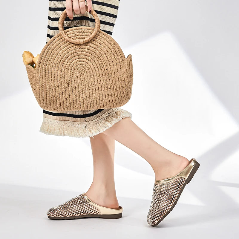 AIYUQI Frauen Geschlossene Zehen Hausschuhe 2025, Anti-slip Diamant Mesh Hausschuhe Für Frauen Große Größe Sommer Weibliche Schuhe