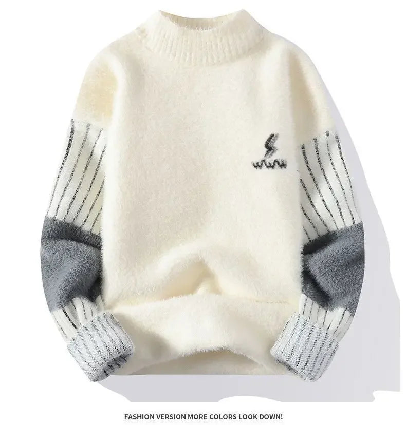 Herren Pullover mit Rundhalsausschnitt, warm und dick, langärmeliges Strickoberteil für Herbst und Winter