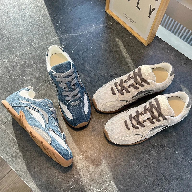 AIYUQI Damen Canvas Sneaker Denim Patchwork Flach