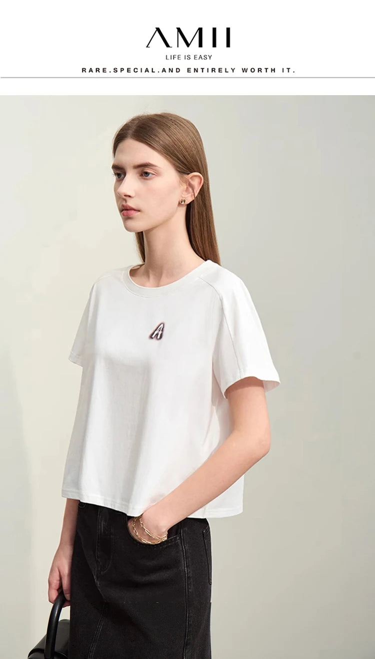 Damen T-Shirts im minimalistischen Stil mit lässigem O-Ausschnitt und Druck