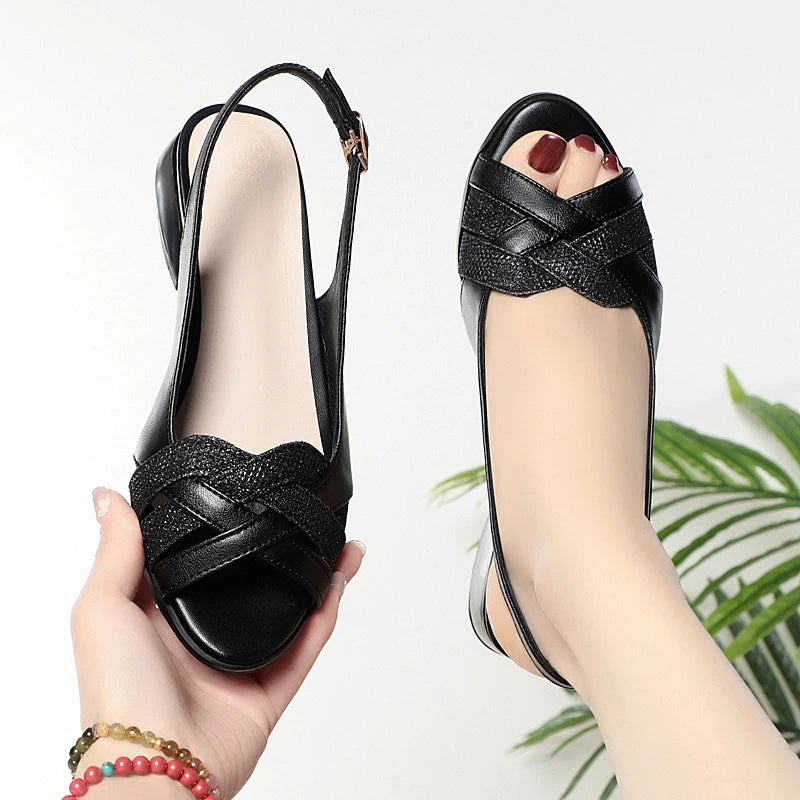 AIYUQI Sandalen Frauen Sommer 2024 Neue Echtes Leder frauen Sandalen Große Größe Fishmouth Mode Kleid Frauen Sandalen