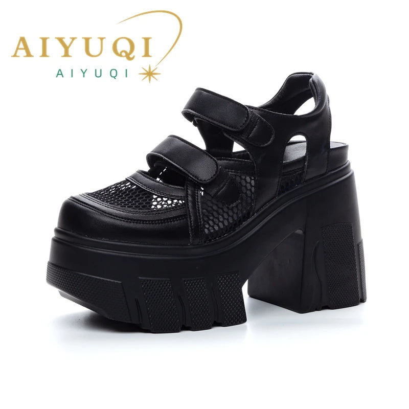 AIYUQI frauen Sandalen Aus Echtem Leder 2025 Neue 11 cm Ferse Hohe Mesh Frauen Sandalen Plattform High Heel Sandalen Frauen