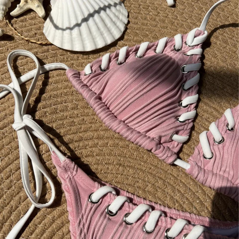 Sexy Bikini-Set mit Push-up-Effekt – Solides Badeoutfit für Damen am Strand oder Pool