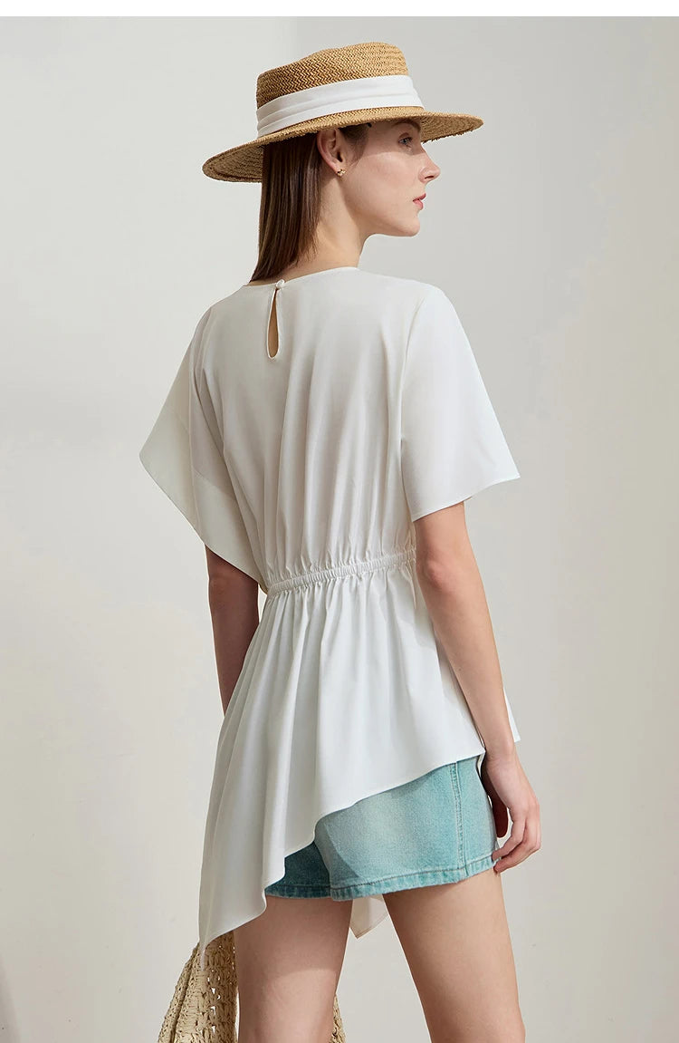 Damen T-Shirt mit rundem Hals und asymmetrischem Design für den Sommer