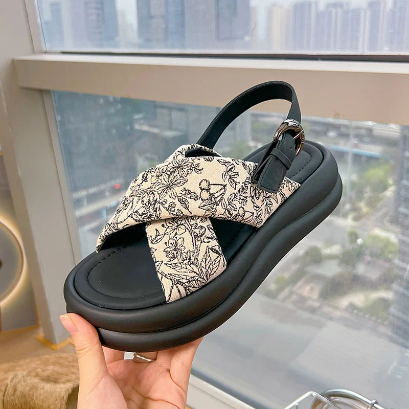 Damen Plattform Sandalen Ein-Riemen Rutschfest