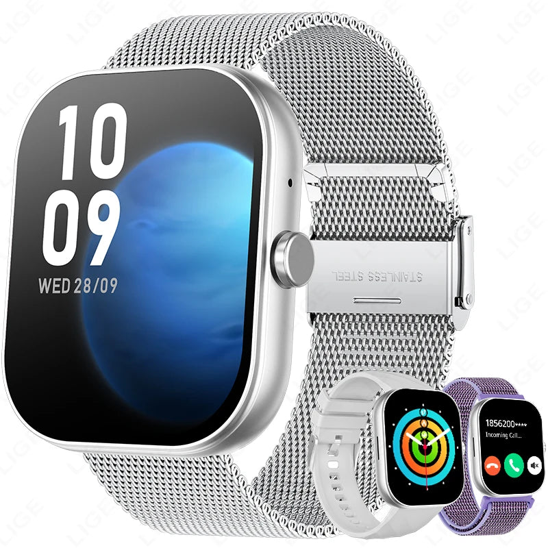 LIGE Neue Smartwatch mit Sprachanruf, ultragroßer 2,01'' HD-Bildschirm, 24-Stunden-Gesundheitsmonitor, Smartwatch, 100+ Sportmodi, modische Zifferblätter