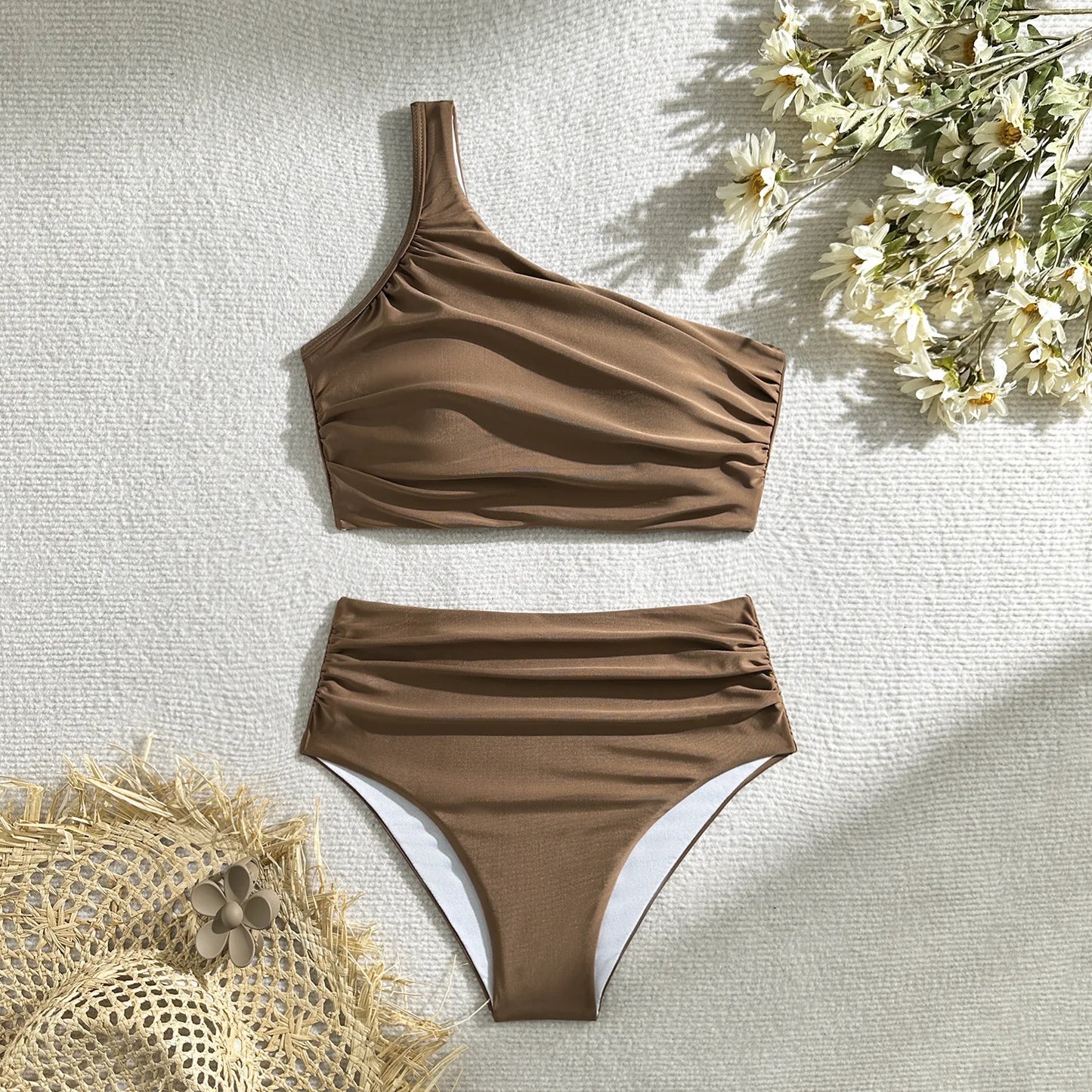 Dreiteiliger Damen-Bikini mit Push-up-Effekt und Print – ideal für Strand und Pool