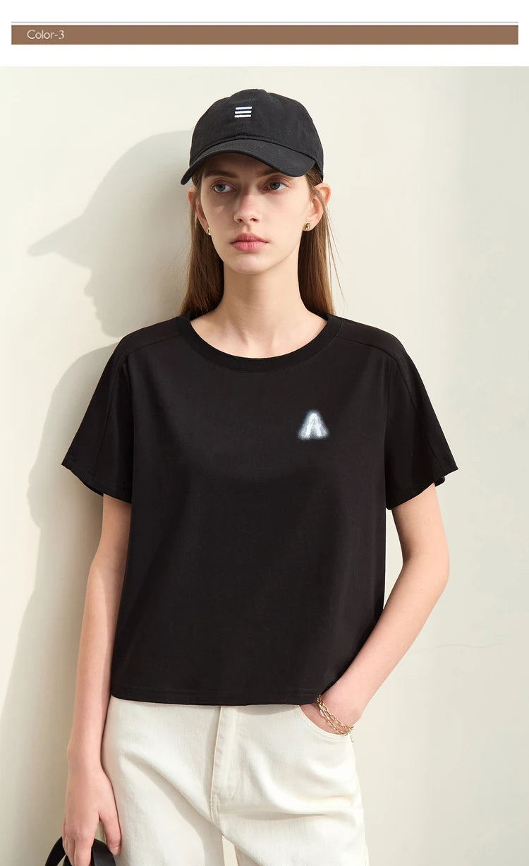 Damen T-Shirts im minimalistischen Stil mit lässigem O-Ausschnitt und Druck
