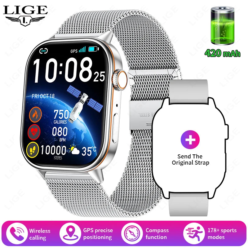 Männer GPS Smartwatch mit 2,01 Zoll HD Bildschirm und Bluetooth-Anruf