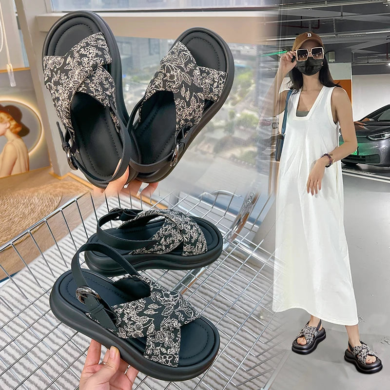 Damen Plattform Sandalen Ein-Riemen Rutschfest