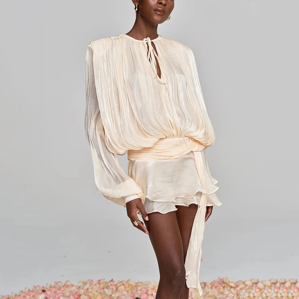 Elegantes Damen-Tunikakleid mit Rundhalsausschnitt, langen Ärmeln und Patchwork-Design