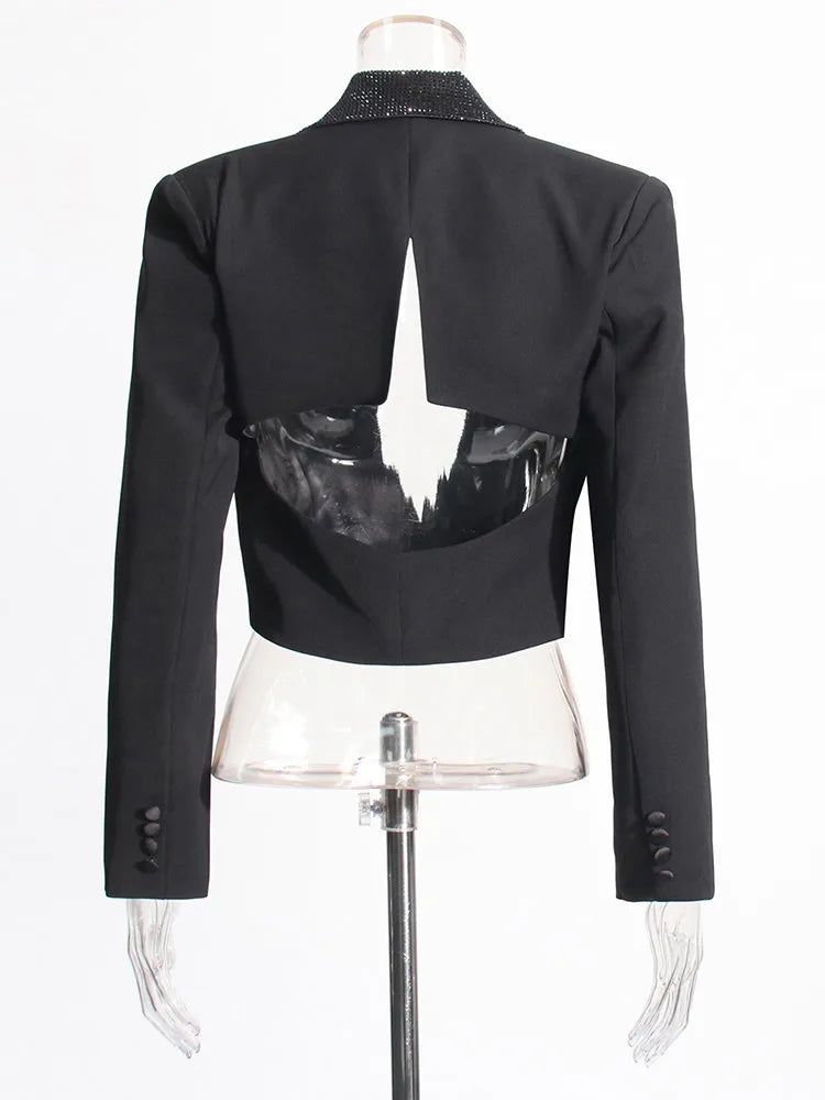 Eleganter Damen-Blazer mit Reverskragen und langen Ärmeln – Patchwork-Design und einreihiger Verschluss für einen lässigen Look.