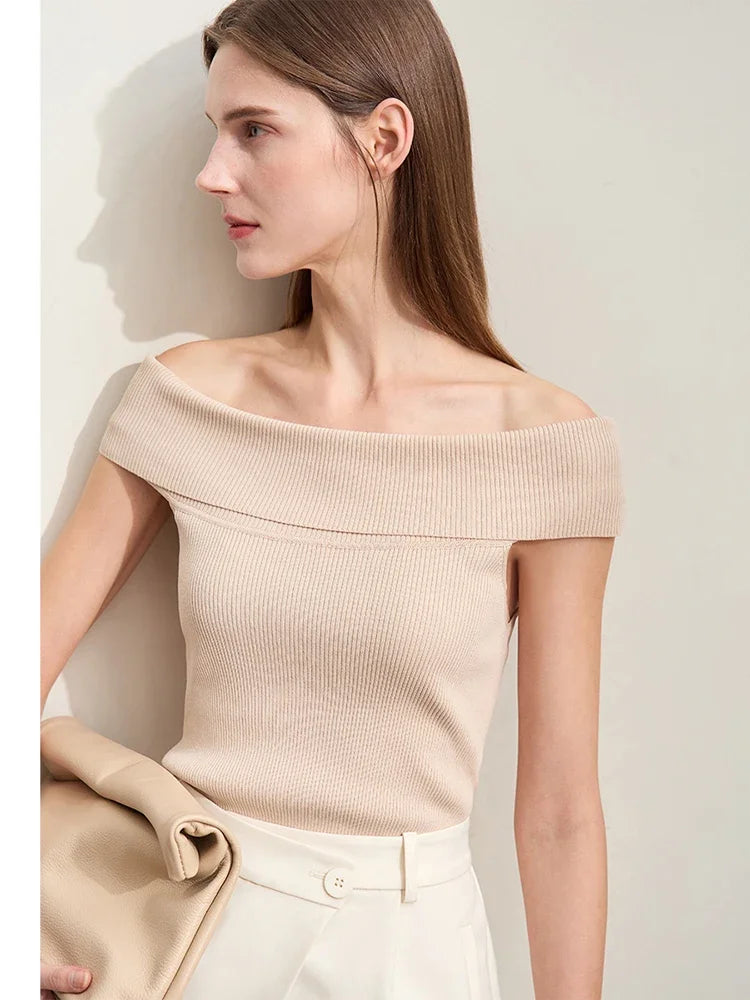 Damen Strickpullover im minimalistischen Stil mit schickem Slash Neck Design