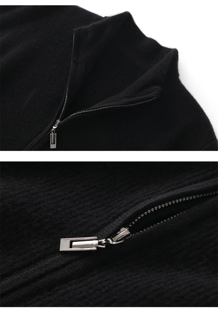 Stehkragen Reißverschluss Strickjacke Pullover Herrenmantel Business Casual Herbst Winter neue reine Wolle Strickjacke Männer Doppeltaschen