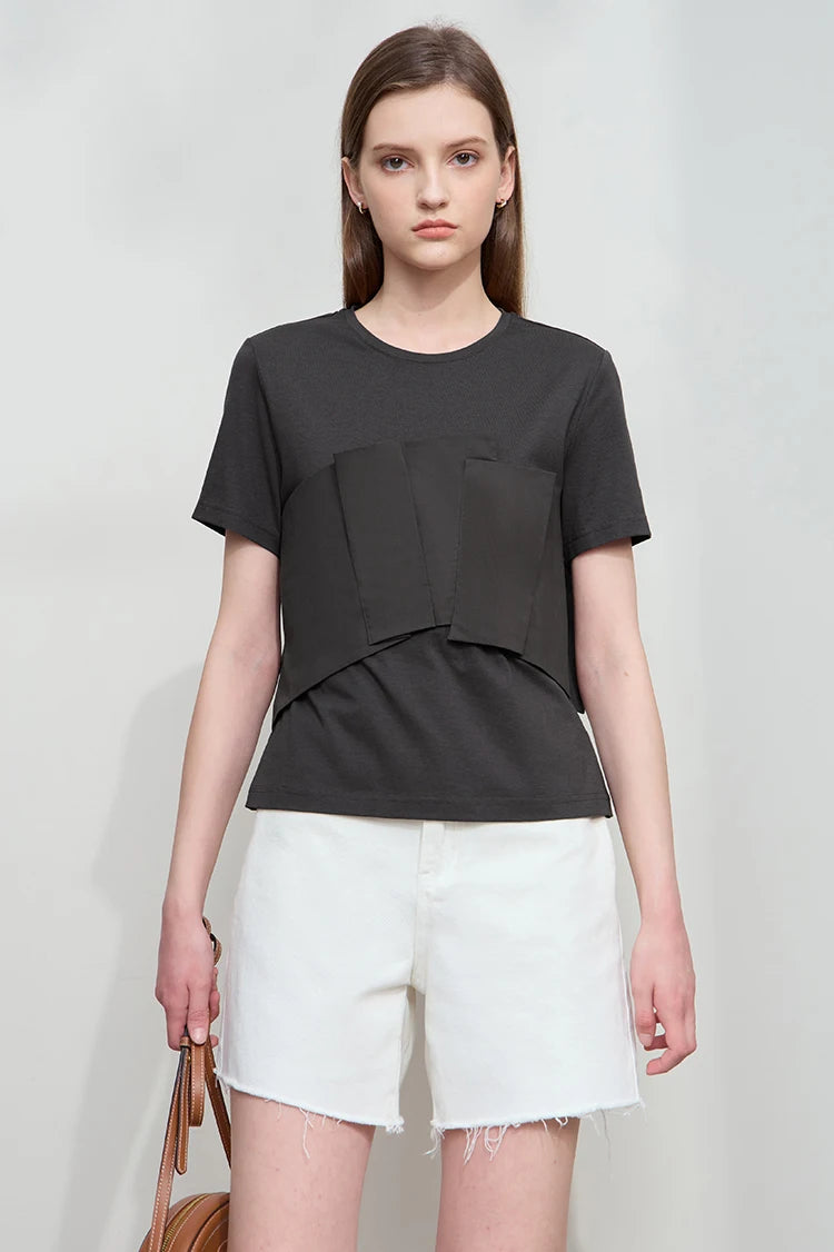 Damen T-Shirt im minimalistischen Stil mit lässigem Komfort und geradem Spleißen