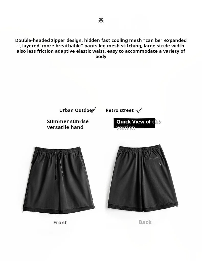 Herren Outdoor-Shorts mit doppelten Reißverschlüssen für Sommer-Laufsport