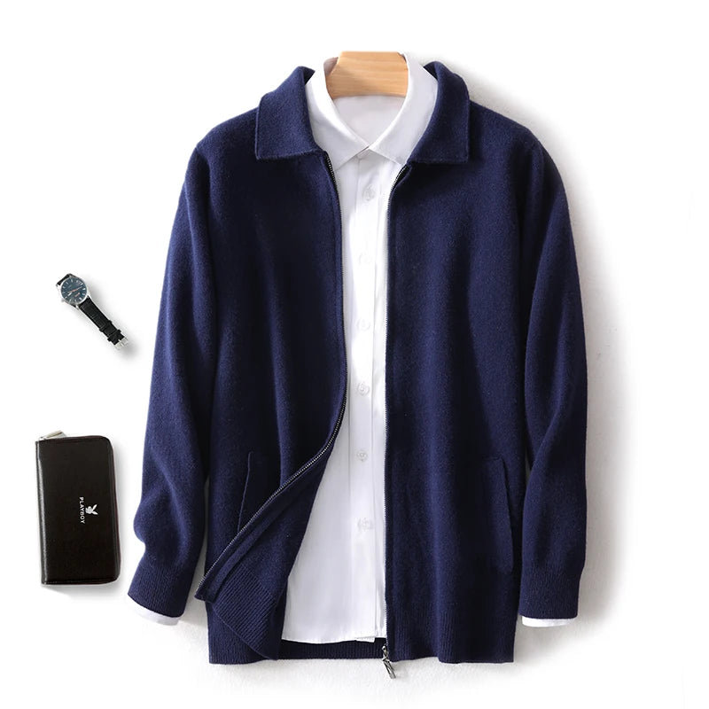 Herbst Winter 100% Hohe Qualität Wolle Strickjacke männer Revers Dicken Zipper Casual Pullover Große Größe Kaschmir Stricken Jacke Männer tops
