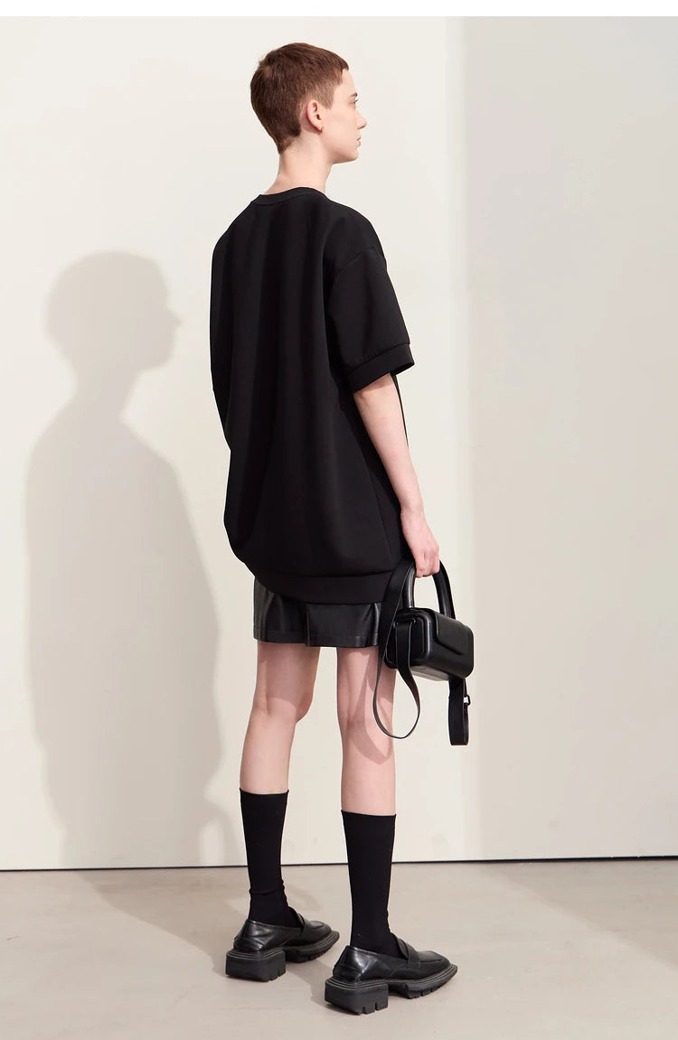 Damen T-Shirts im Minimalismus-Stil mit losem Patchwork und Dekoration