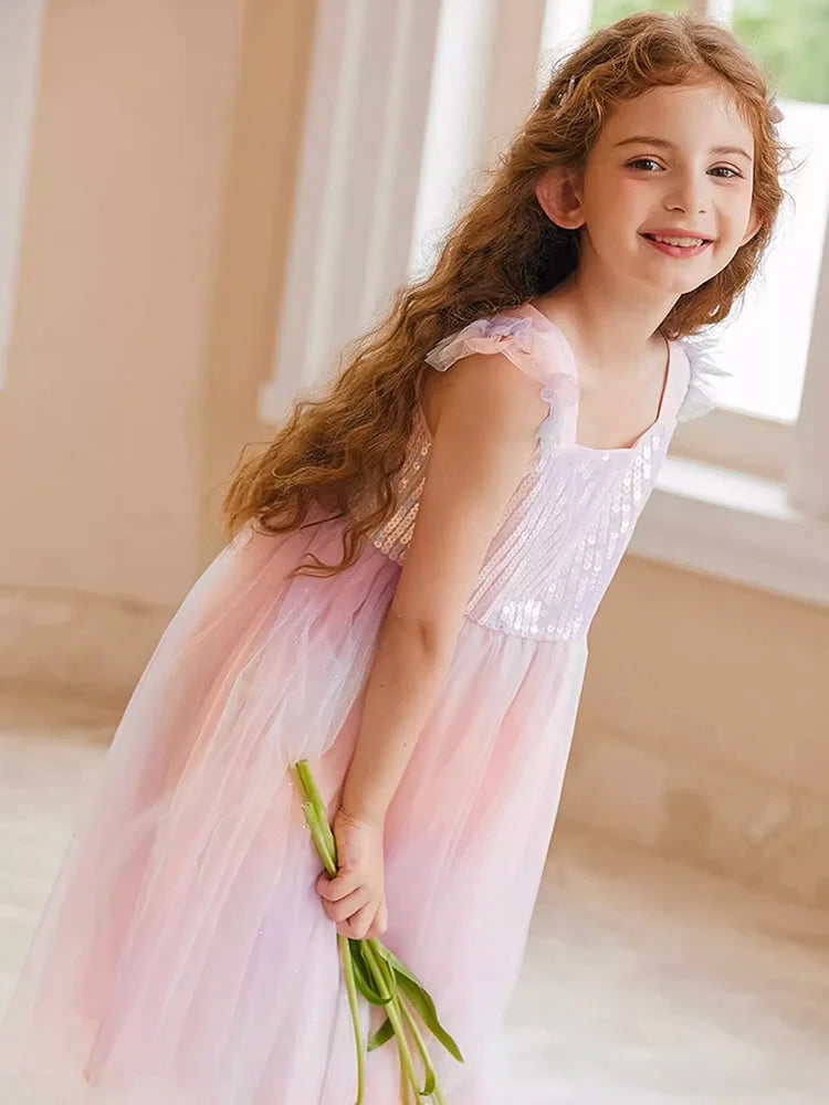 Sommerkleid für Mädchen in Farbverlauf Pink, festlich für Geburtstag oder Hochzeit, Größen 110-170 cm, Alter 3-14 Jahre
