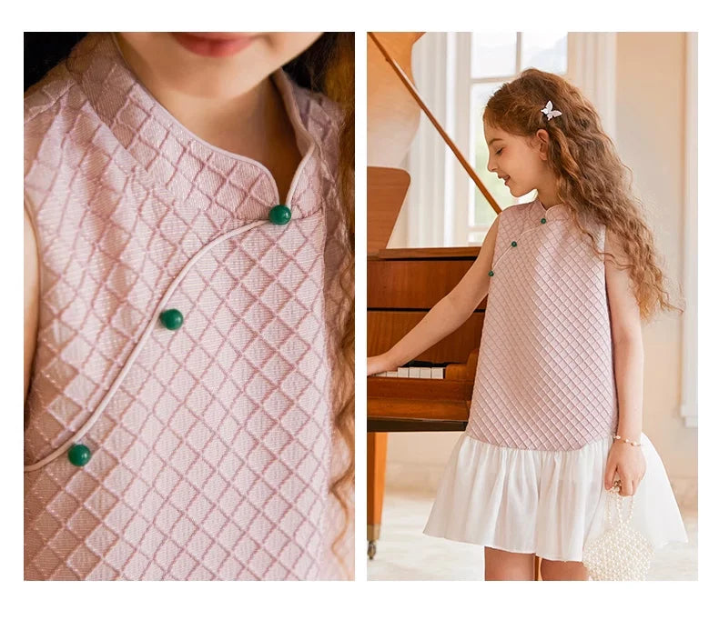 Beiges Prinzessinnen-Kleid für Mädchen mit kurzen Ärmeln – ideal für Hochzeiten und Geburtstage, Größe 110-170 cm
