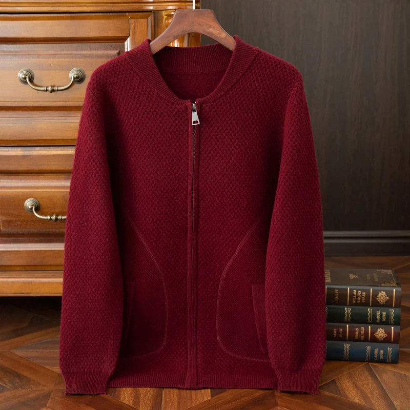 Herren-Strickjacke mit Baseball-Kragen, 100 % reine Wolle, Herren 2024, Herbst und Winter, verdickter lässiger Strickpullover, Jacke, Outdoor-Blazer