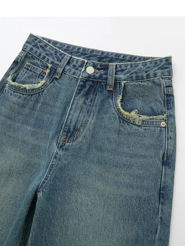 Damen Baggy Jeans im Retro-Stil mit Taschen für das Büro