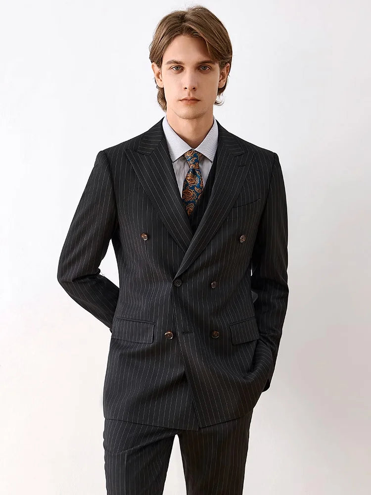 Hochwertiger Herrenanzug in Slim Fit mit schwarzem Sakko, Weste und Hose – ideal für Hochzeiten und festliche Anlässe