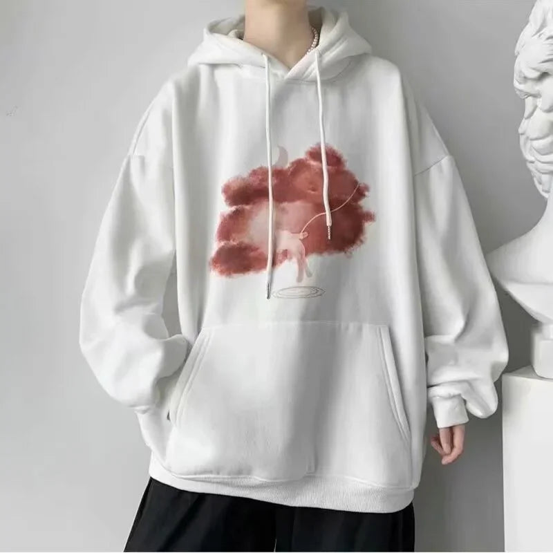 Herbst Hip Hop Übergroßen Pullover Hoodies Für Männer Goth Harajuku Wolke Grafik Mit Kapuze Sweatshirts Y2K Vintage Streetwear Hoody