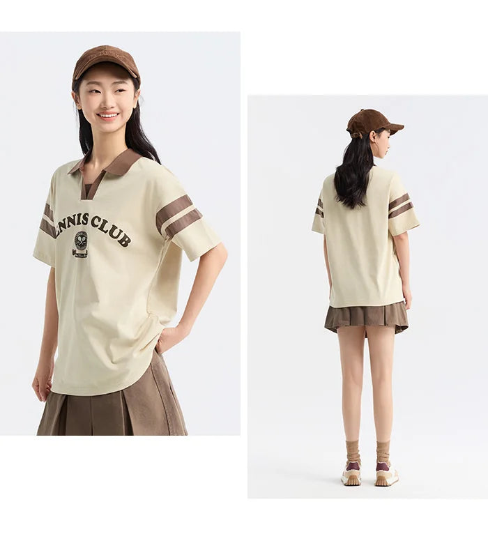 Semir Polo Shirt Frauen mittellange Baumwolle Buchstaben gedruckt Mode Sommer neue lose Kleidung College-Stil