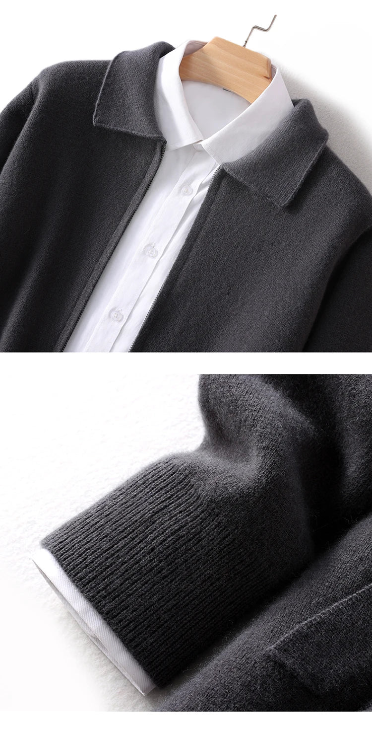 Herbst Winter 100% Hohe Qualität Wolle Strickjacke männer Revers Dicken Zipper Casual Pullover Große Größe Kaschmir Stricken Jacke Männer tops