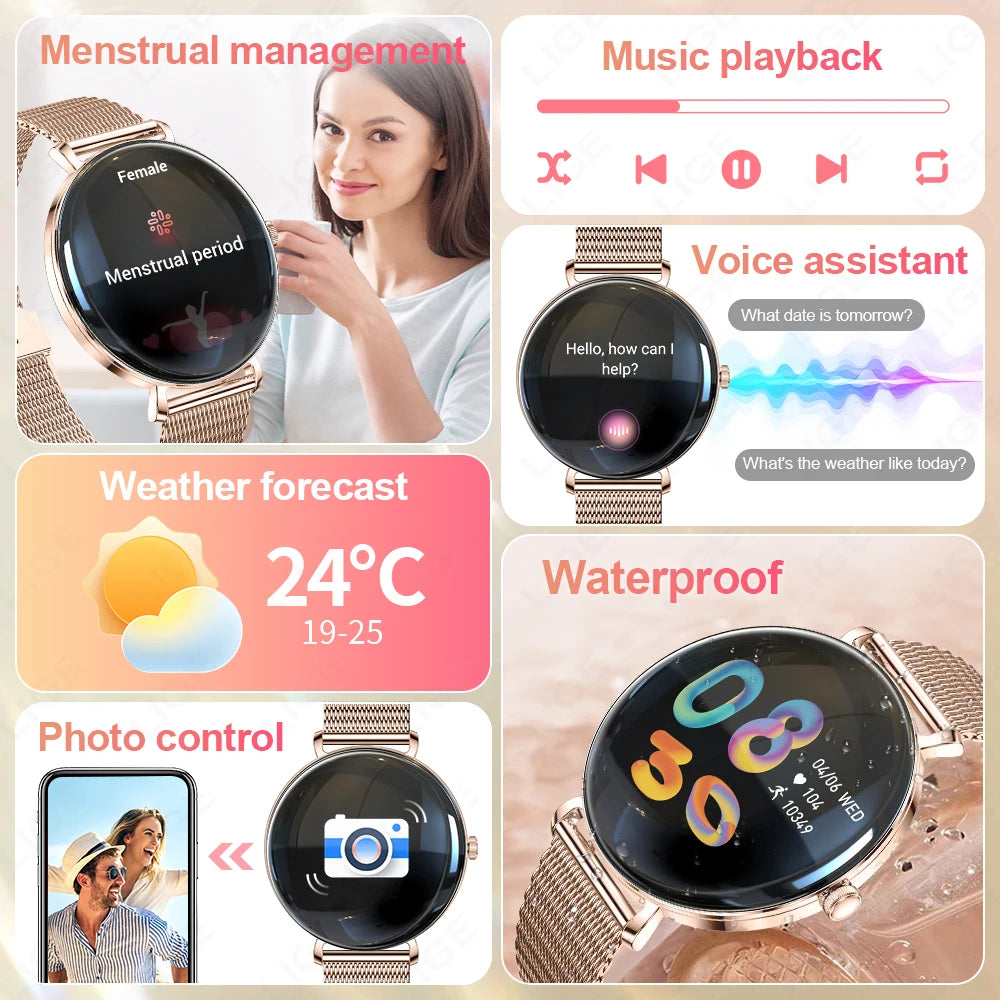 Damen Smartwatch mit 1,43 Zoll AMOLED Display und Herzfrequenzmonitor
