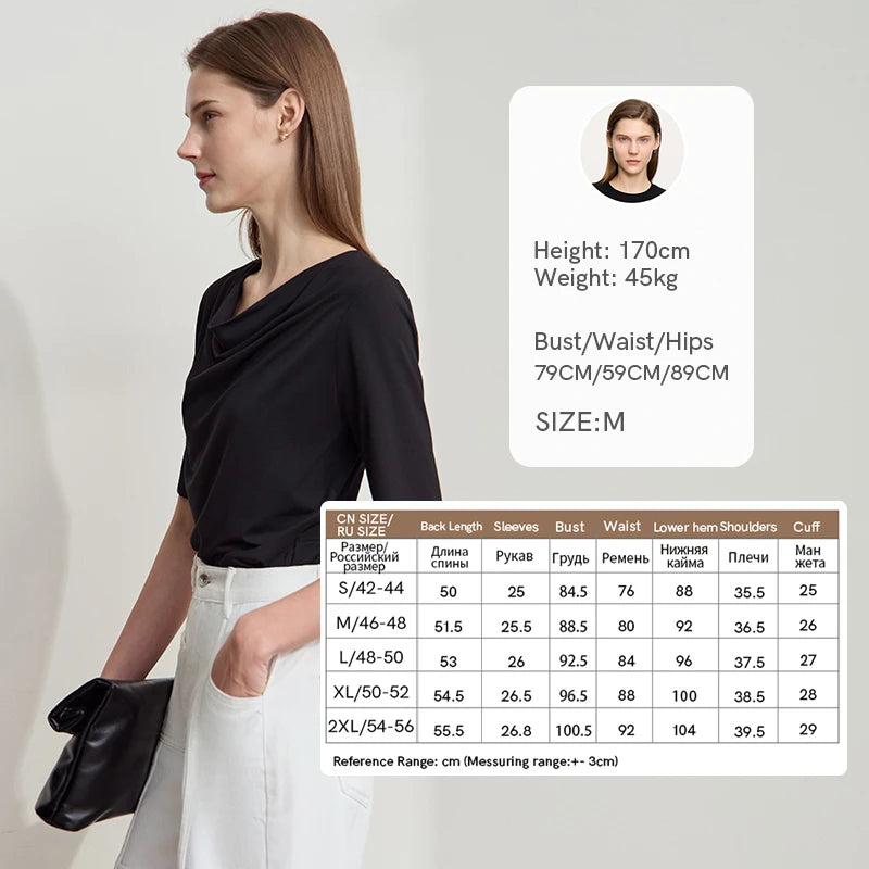 Damen T-Shirt mit drapierter Kragen- und besticktem Design aus modalem Strick
