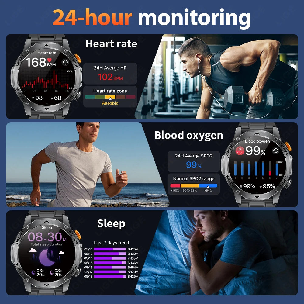 Herren Smartwatch mit Bluetooth Anruf und wasserdichtem Design für Outdoor Fitness