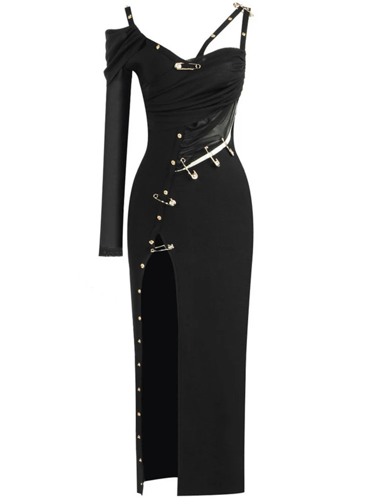 Elegantes Damen-Tunikakleid mit V-Ausschnitt, langen Ärmeln und Perlen-Patchwork-Design – figurbetont und modisch.