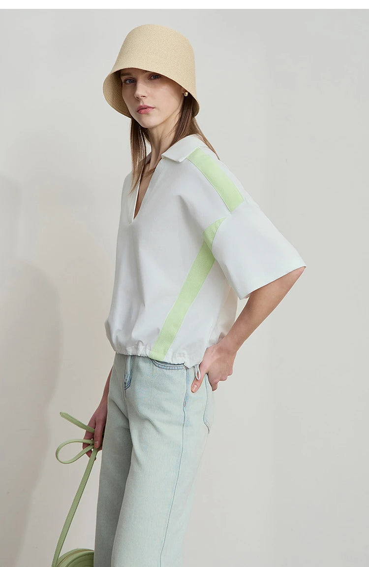 Damen T-Shirts im minimalistischen Stil mit neuem V-Ausschnitt und kurzen Ärmel