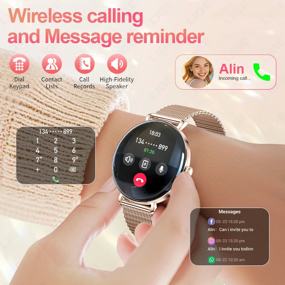 Damen Smartwatch mit 1,43 Zoll AMOLED Display und Herzfrequenzmonitor