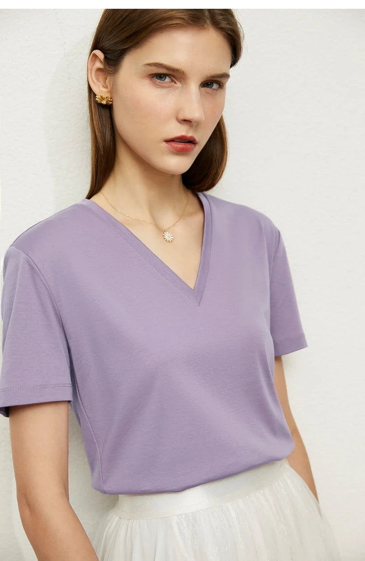 Damen Tops im Minimalismus-Stil mit V-Ausschnitt und kurzen Ärmeln