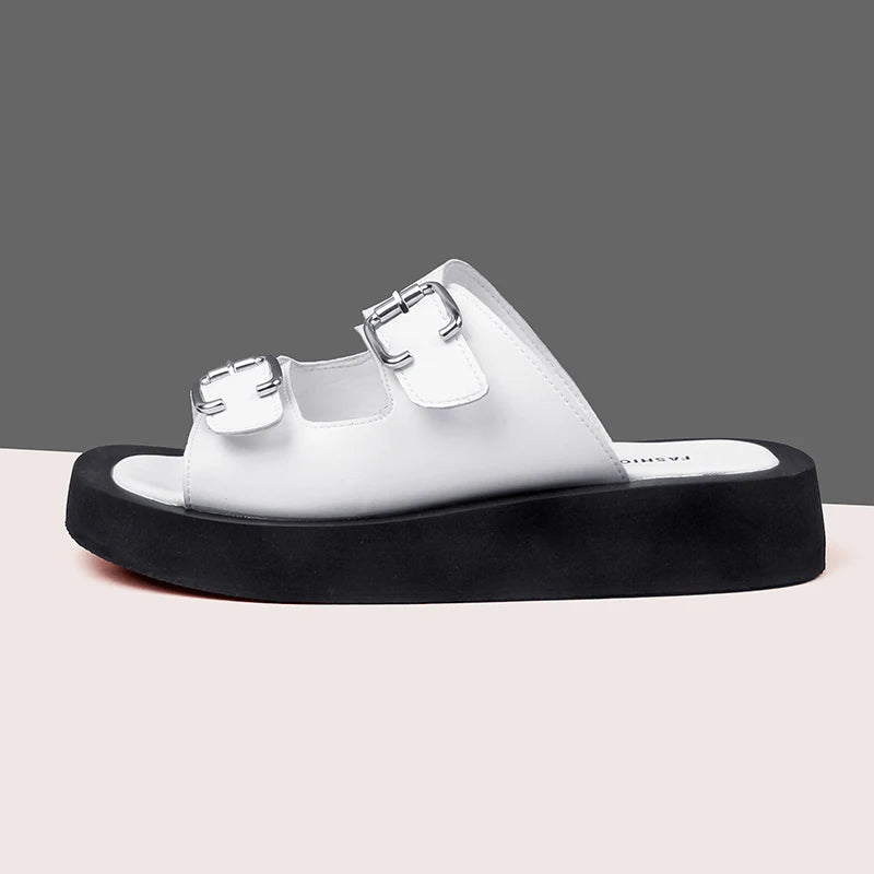 2025 frauen Hausschuhe Sommer Echtes Leder Rutschen Frauen Fashion Square taste Flache Sandalen Damen Outdoor Casual Flip-Flops