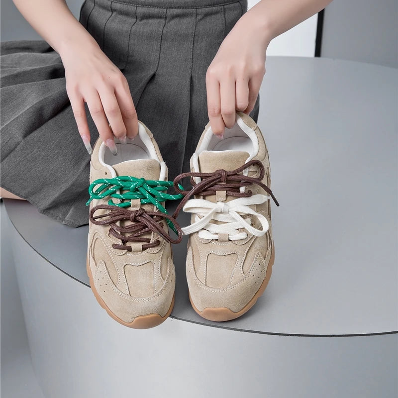 AIYUQI frauen Turnschuhe 2025, Neue Nicht-slip Deutsch Training Schuhe Für Frauen Flache Große-größe Echtes Leder Laufschuhe weibliche Schuhe
