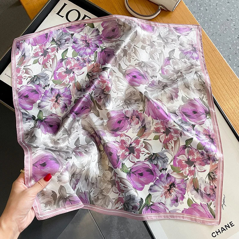 Damen Seidenschal 53cm quadratisch Pferdprint Luxus Halstuch Hijab Bandana