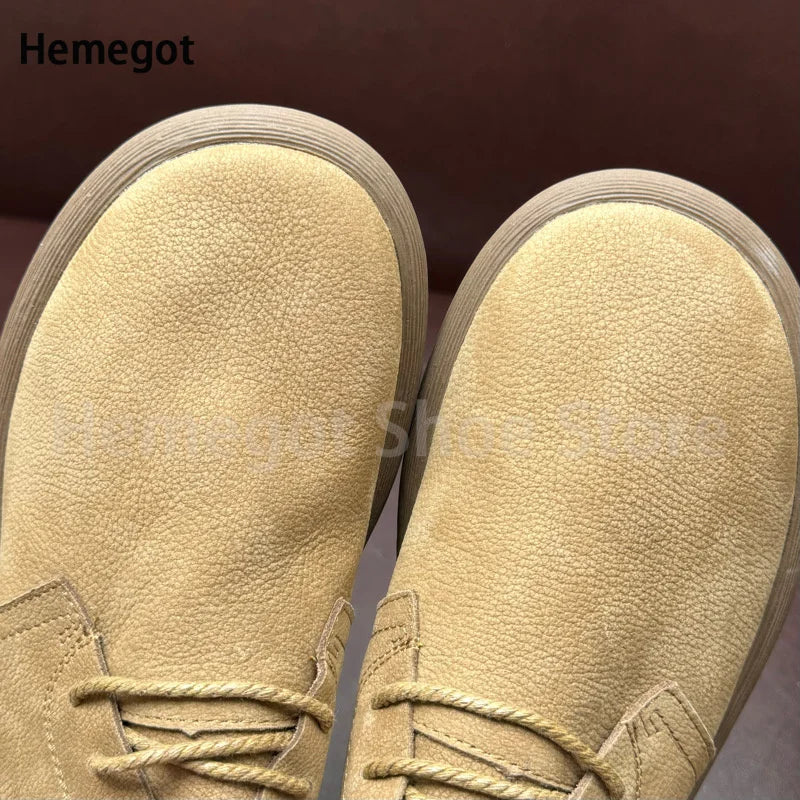 Big Round Toe Men's Shoes Soft Leather Soft Soled Flats Breathable Durable Casual Shoes Handmade Lace-Up Shoes Men's Shoes