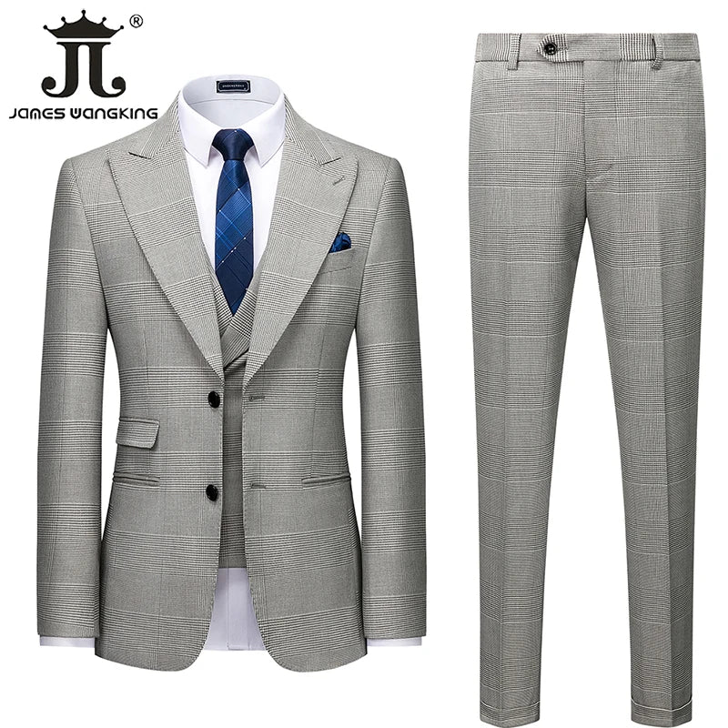 Dreiteiliger Herrenanzug – Blazer, Weste & Hose im karierten Design
