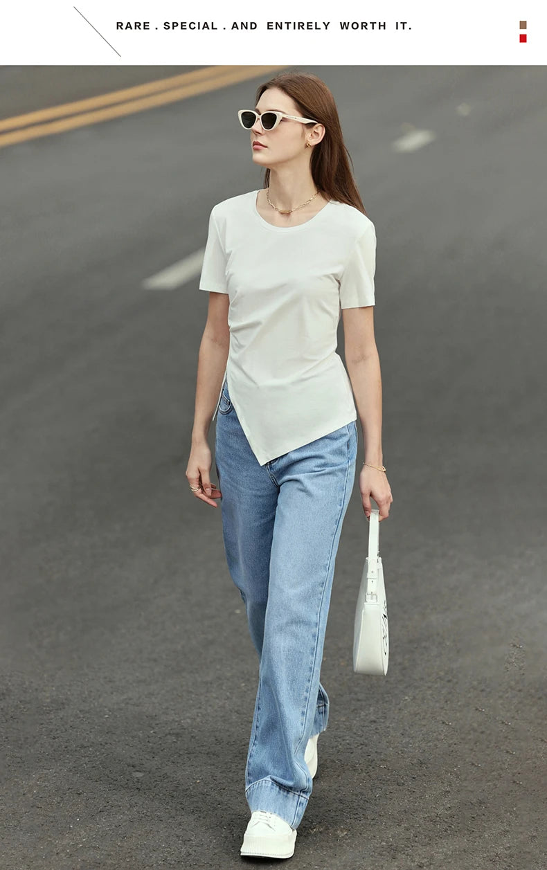 Damen T-Shirt mit asymmetrischem Design und kurzen Ärmeln für den Sommer