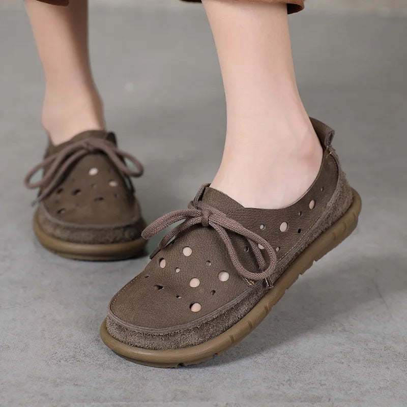 AIYUQI 2025, neue flache Damensandalen, rutschfeste Schnür-Loafer mit weichen Sohlen für Damen, Sommer-Strandschuhe mit großem Loch für Damen