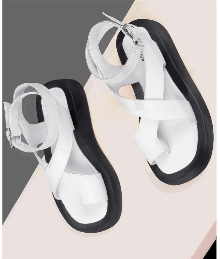 AIYUQI Sandalen Frauen Echtes Leder 2025, Sommer Neue Clip Toe Sandalen Damen Römischen Frauen Schuhe Muffin Sandalen WHS MTO