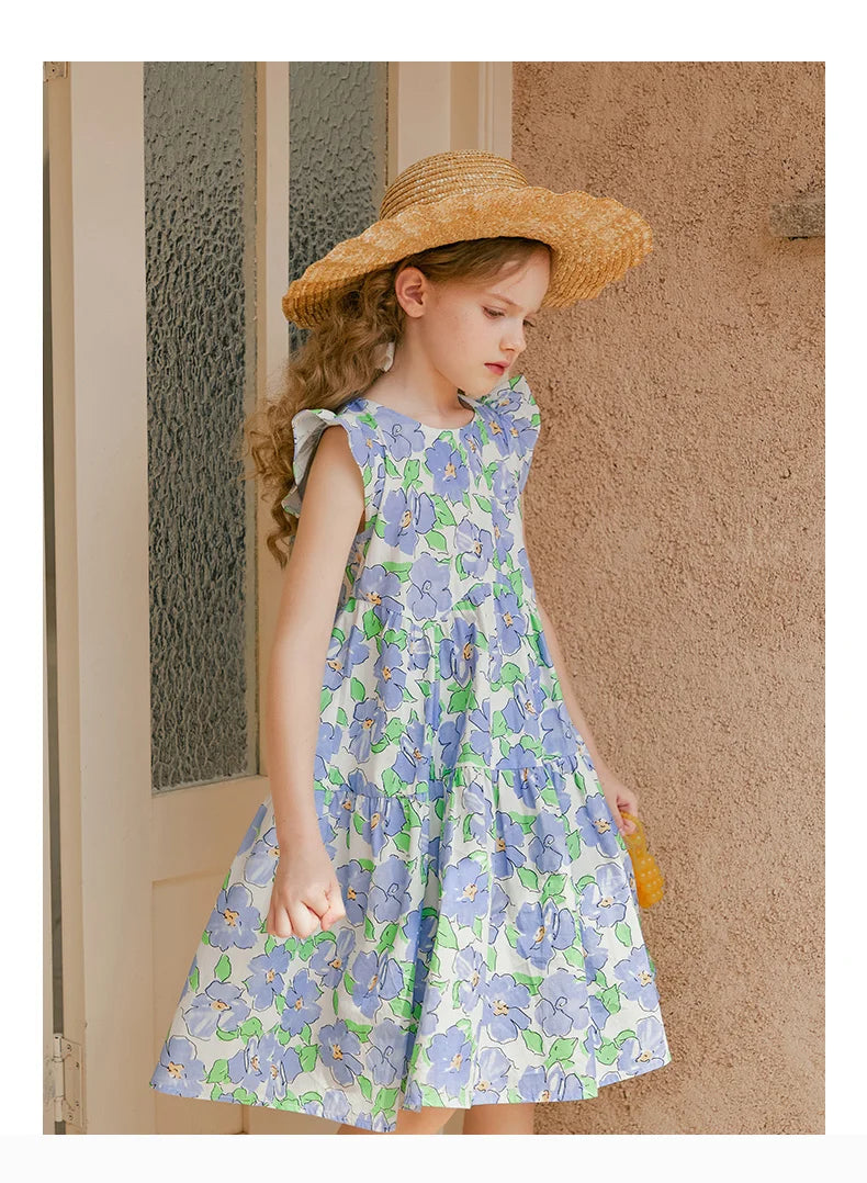 Langärmliges Prinzessinnenkleid aus Gaze in Tiefblau und Rot für Mädchen – Perfekt für Geburtstagsfeiern und Hochzeiten (3-14 Jahre)
